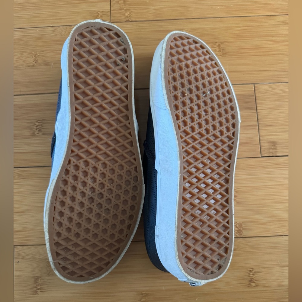 Vans Black Slip-On Perforated Leather Sneakers with White Sole - Picture 2 of 2
